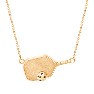 Pickleball Necklace | Paddle with Ball Sideways in Yellow Gold