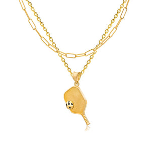 Layered Pickleball Necklace | Paddle & Ball in 14K Yellow Gold