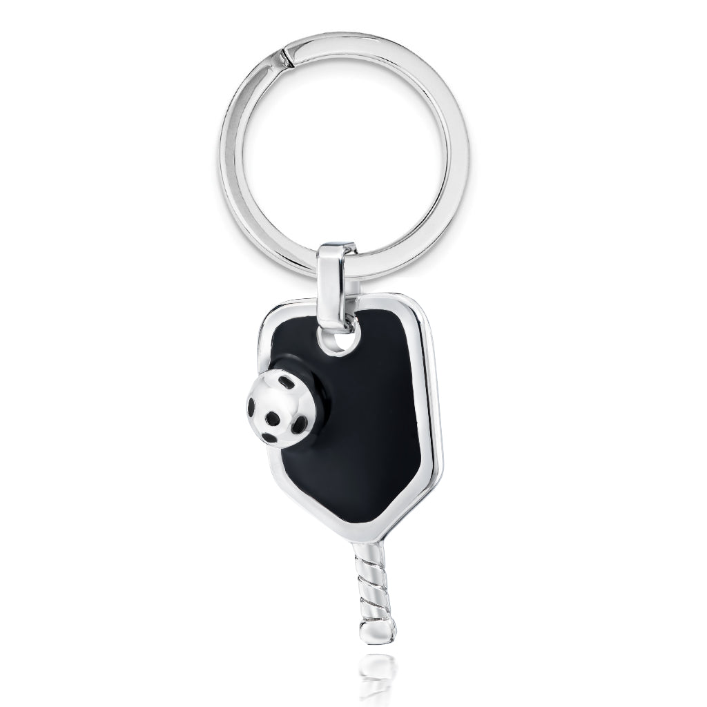 Pickleball Key Ring Enamel Paddle with Ball in Stainless Steel
