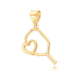 Pickleball Pendant | Heart Paddle in Yellow Gold