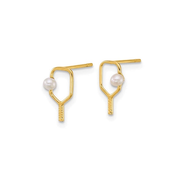 Pickleball Post Earrings | Open Paddle with Pearl 14k Gold Minis