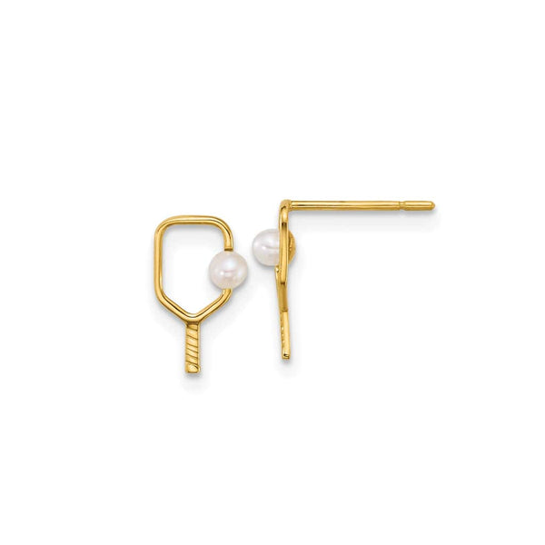 Pickleball Post Earrings | Open Paddle with Pearl 14k Gold Minis