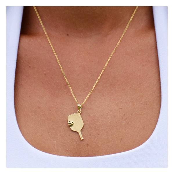 Pickleball Pendant | Paddle & Ball in 14K Yellow Gold