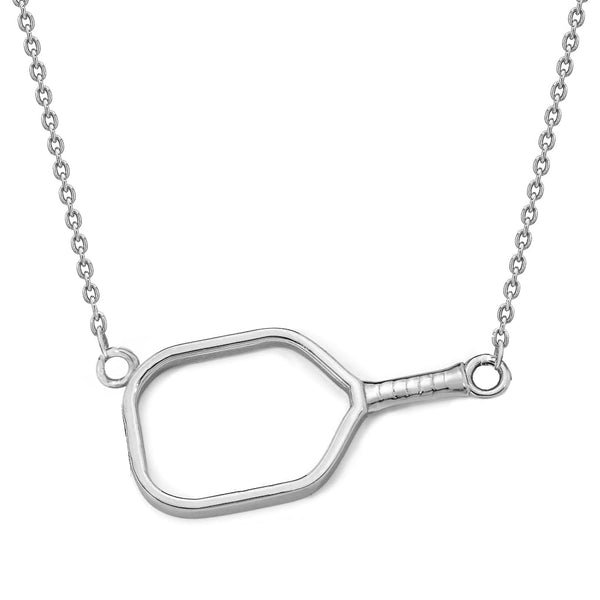 Pickleball Necklace | Open Paddle Sideways in White Gold