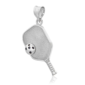 Pickleball Pendant | Paddle & Ball in 10K White Gold