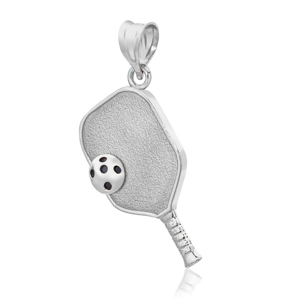 Pickleball Pendant | Paddle & Ball in 10K White Gold