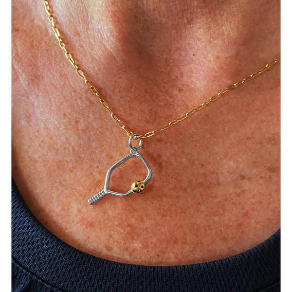 Pickleball Necklace | Open Paddle Stainless Two Tone