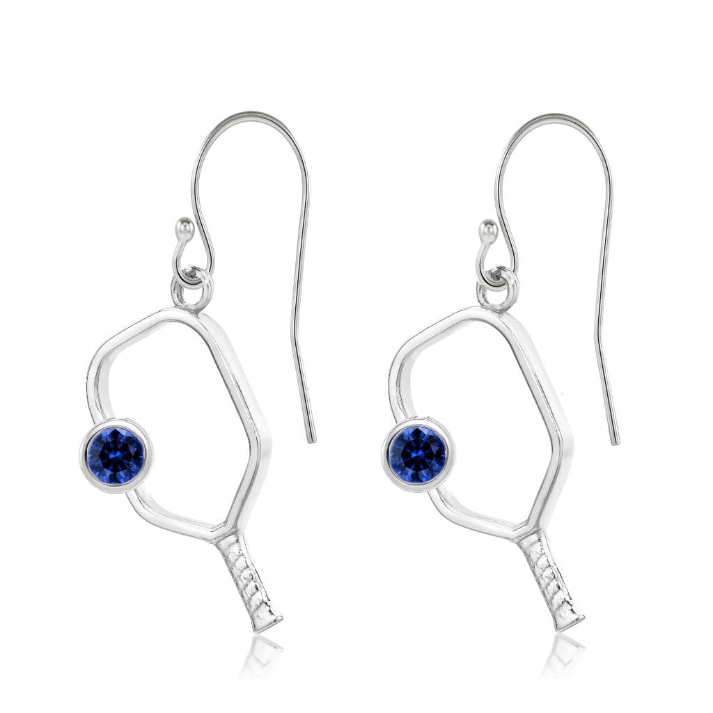 Pickleball Earrings with Birthstone in White Gold