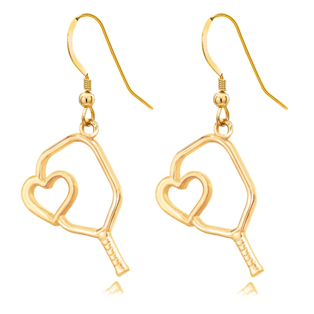 Pickleball Earrings | Heart Paddle in Yellow Gold