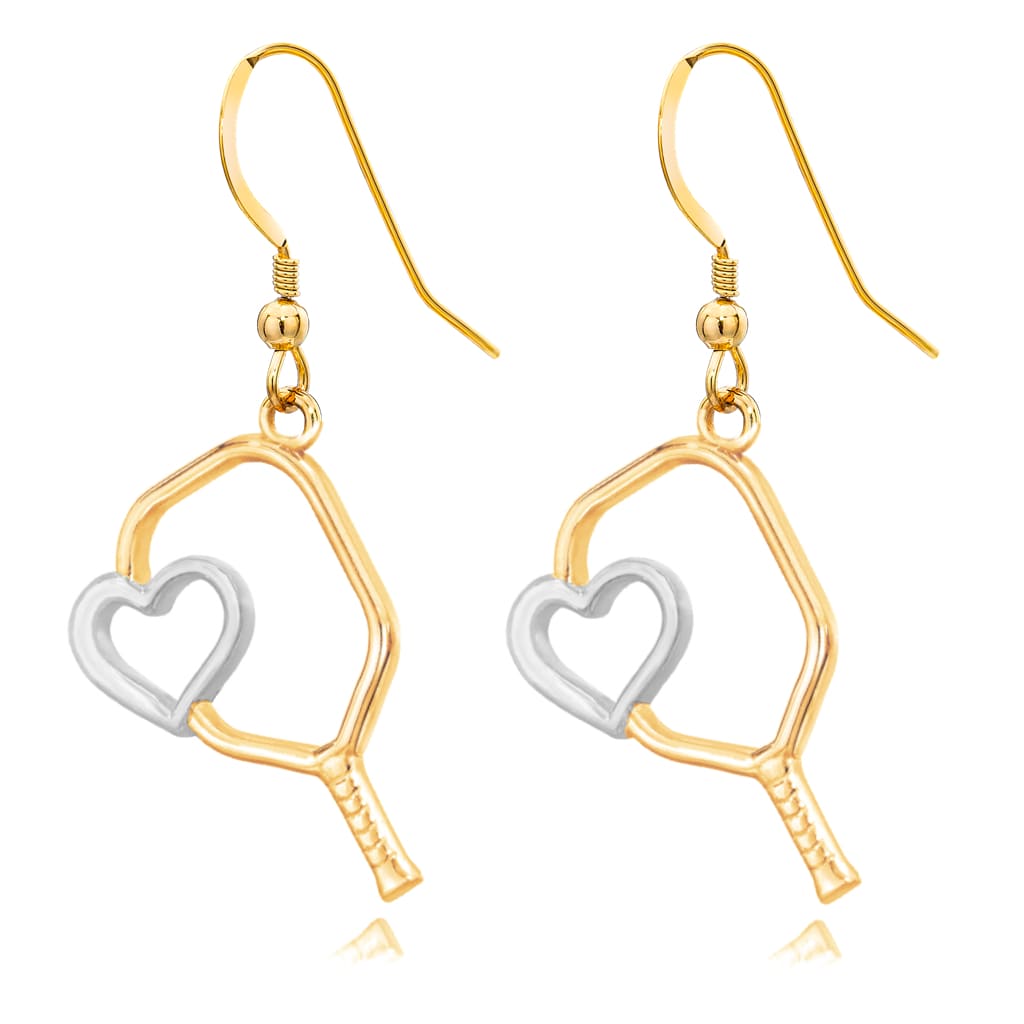 Pickleball Earrings | Heart Paddle in Gold Two Tone