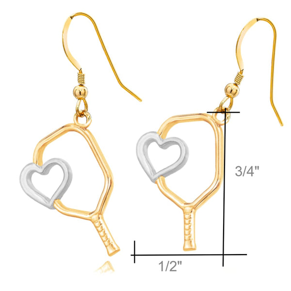 Pickleball Earrings | Heart Paddle in Gold Two Tone