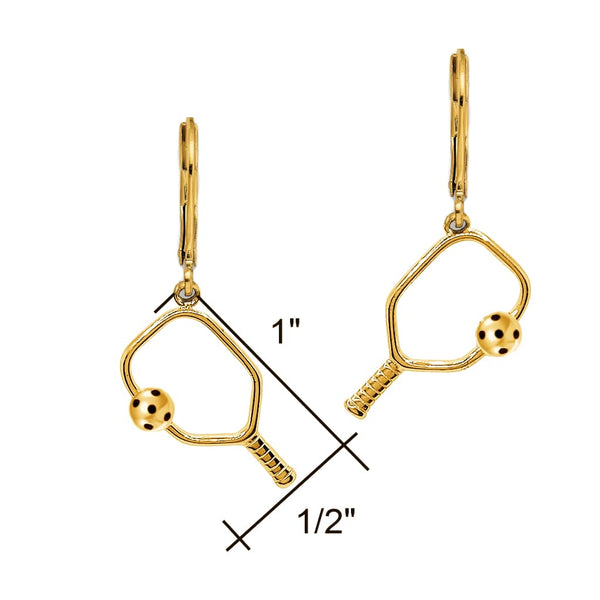 Pickleball Earrings | Open Paddle Gold Plated Stainless Leverbacks