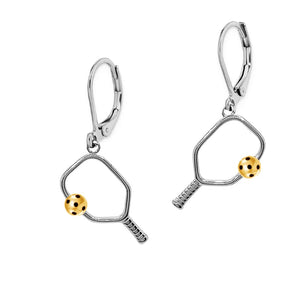 Pickleball Earrings | Open Paddle Stainless Two Tone Leverbacks