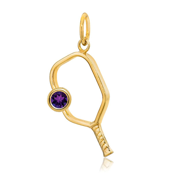 Pickleball Pendant with Birthstone in Yellow Gold