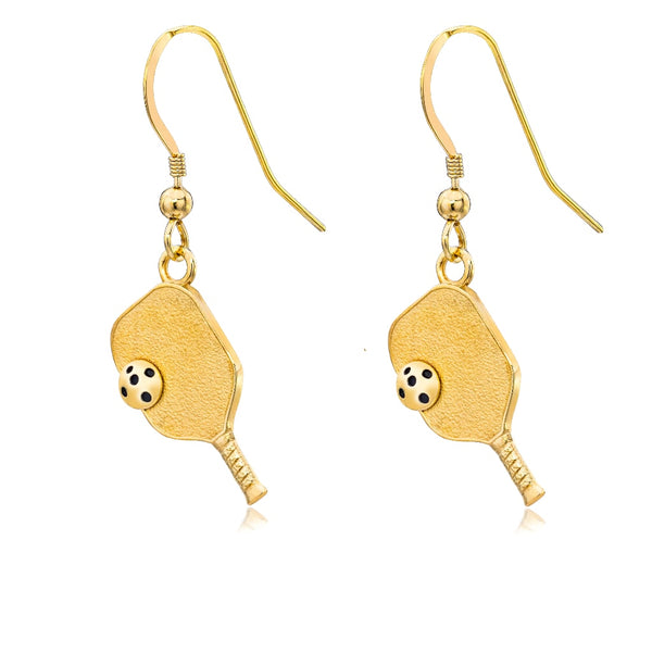 Pickleball Earrings | Paddle & Ball in Yellow Gold - Medium