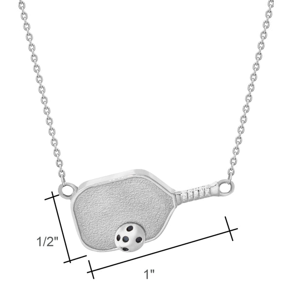 Pickleball Necklace | Paddle with Ball Sideways in White Gold