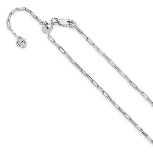 Sterling Silver Adjustable 2 x 5.5mm Paperclip Flat Oval Link Chain