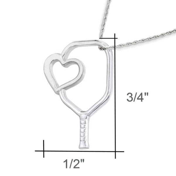 Pickleball Necklace | Floating Heart Paddle in Silver