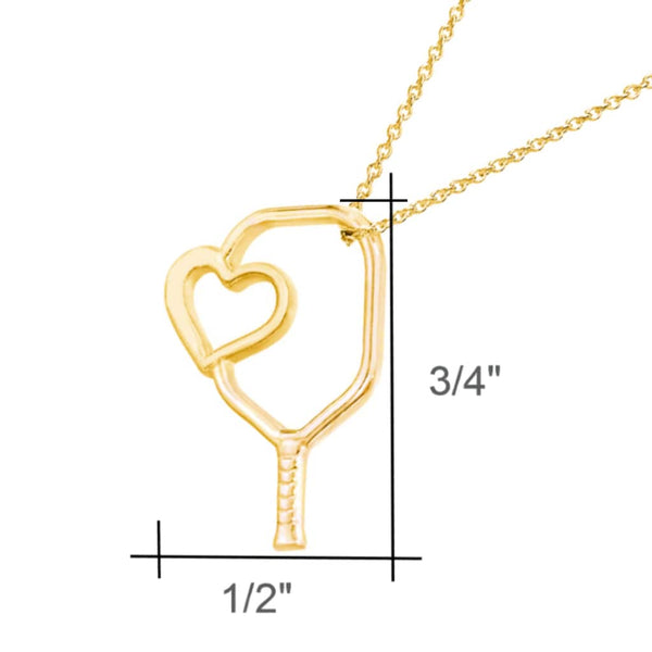Pickleball Necklace | Floating Heart Paddle in 14K Yellow Gold
