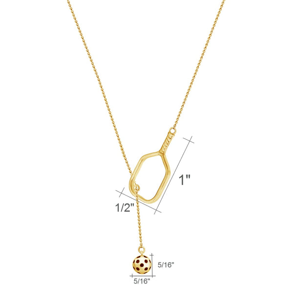 Pickleball Lariat Necklace | Open Paddle in Yellow Gold