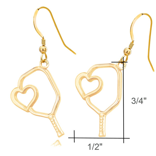 Pickleball Earrings | Heart Paddle in Yellow Gold