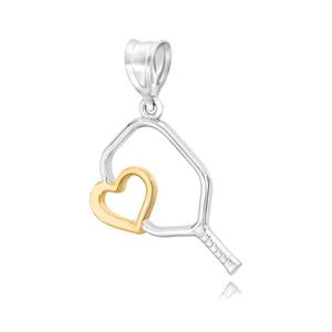 Pickleball Pendant | Heart Paddle in 10K White Gold