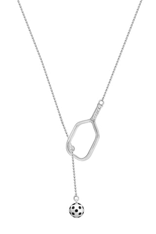 Pickleball Lariat Necklace | Open Paddle in White Gold