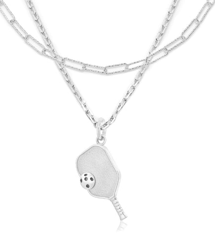 Layered Pickleball Necklace | Paddle & Ball in Sterling Silver