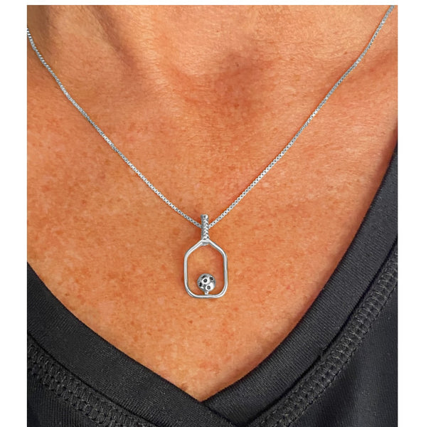 Pickleball Necklace | Open Paddle & Ball in Sterling Silver