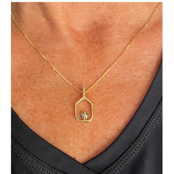 Pickleball Necklace | Open Paddle & Ball in Gold Plate