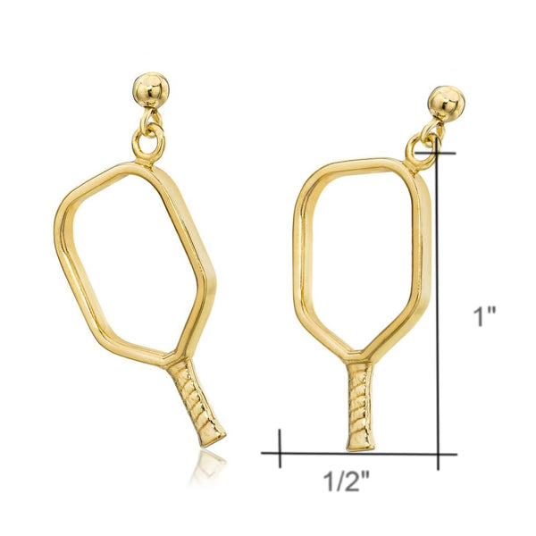 Pickleball Dangle Post Earrings | Open Paddle in Yellow Gold