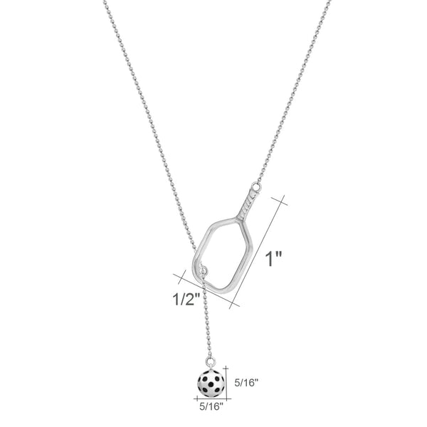 Pickleball Lariat Necklace | Open Paddle in White Gold