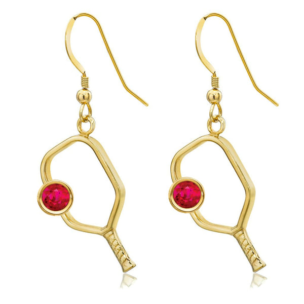 Pickleball Earrings with Birthstone in Gold Plate