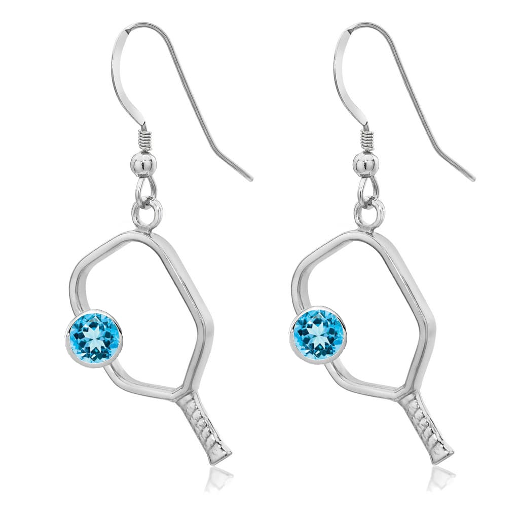 Pickleball Earrings Silver | Select Your Birthstone