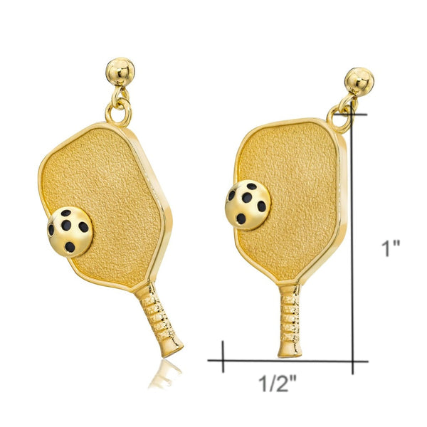 Pickleball Dangle Post Earrings | Paddle & Ball in Yellow Gold
