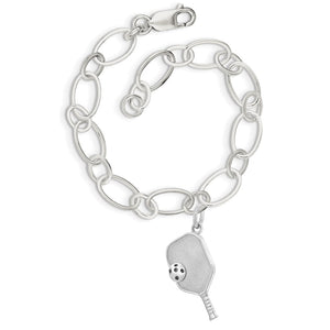 Pickleball Charm Bracelet | Paddle with Ball in Sterling Silver