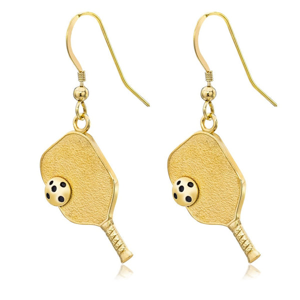 Pickleball Earrings | Paddle & Ball in Yellow Gold