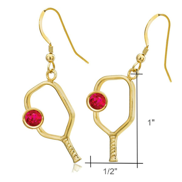 Pickleball Earrings with Birthstone in Gold Plate