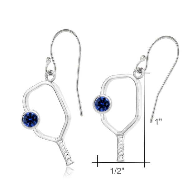 Pickleball Earrings with Birthstone in White Gold