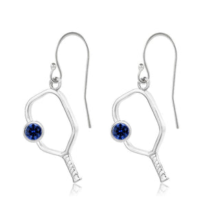Pickleball Earrings with Birthstone in White Gold