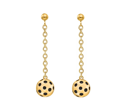 Pickleball Dangle Post Earrings | Ball Drop in Gold Plate