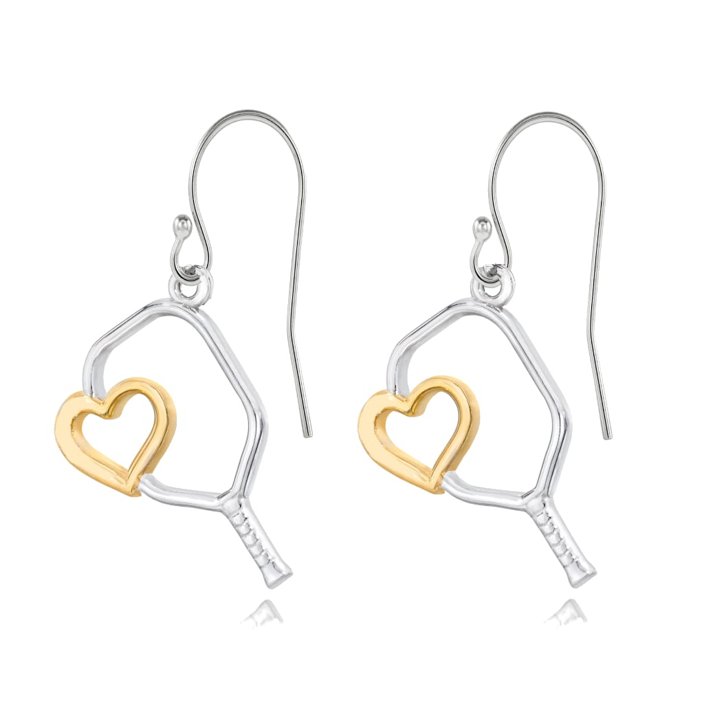 Pickleball Earrings | Heart Paddle in White Gold