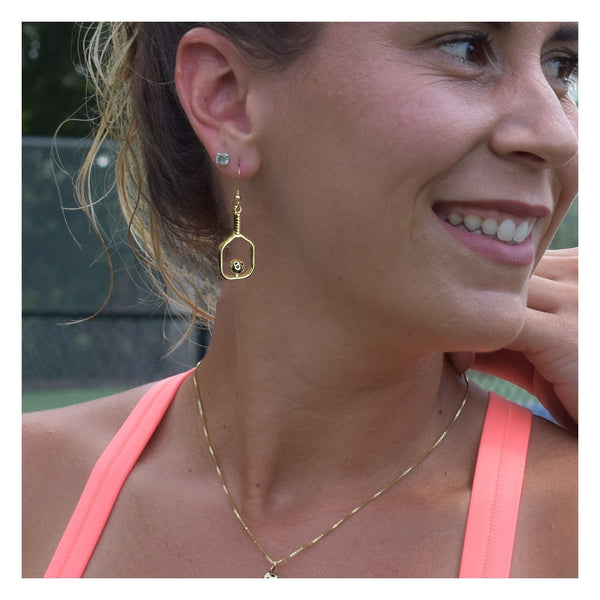 Pickleball Earrings | Open Paddle & Ball in Yellow Gold