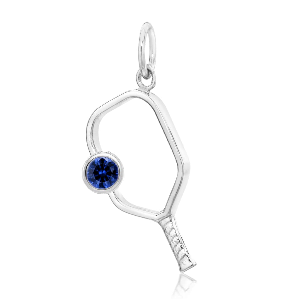 Pickleball Pendant with Birthstone in White Gold