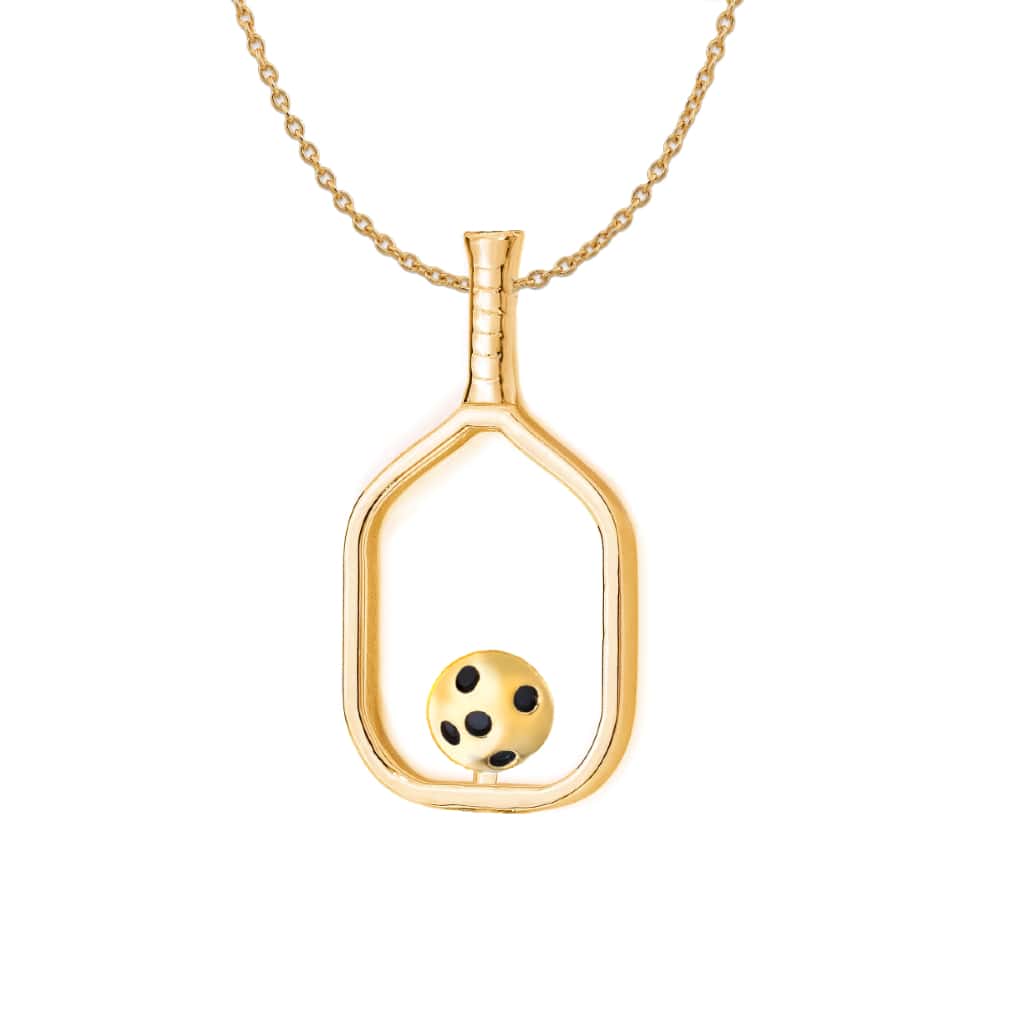 Pickleball Necklace | Open Paddle & Ball in Yellow Gold