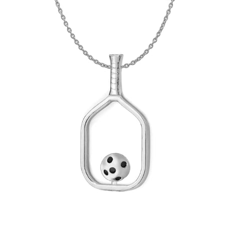 Pickleball Necklace | Open Paddle & Ball in White Gold