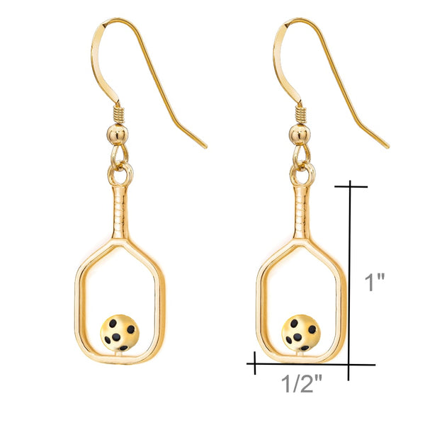 Pickleball Earrings | Open Paddle & Ball in Yellow Gold