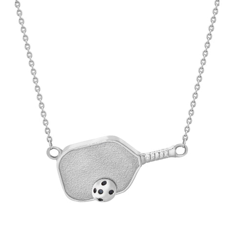 Pickleball Necklace | Paddle with Ball Sideways in White Gold