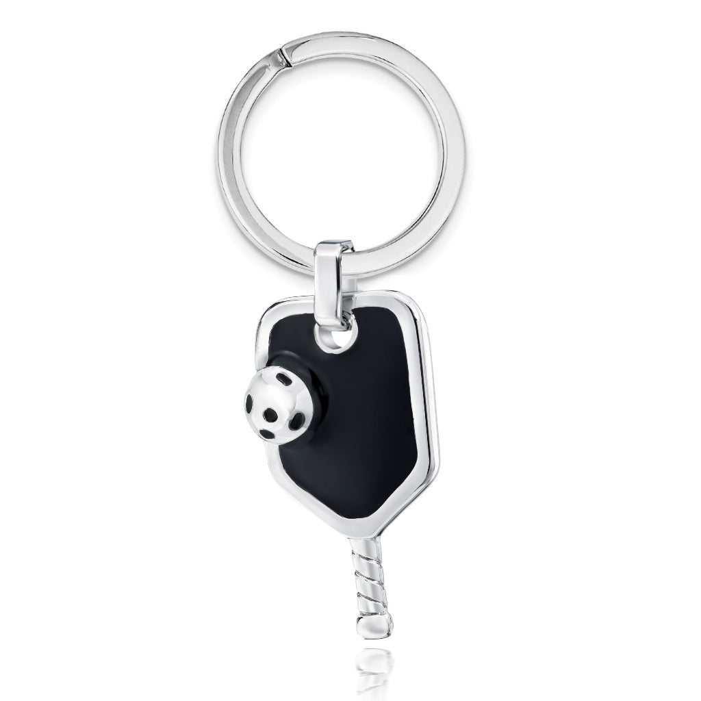 Pickleball Key Ring | Enamel Paddle with Ball in Stainless Steel