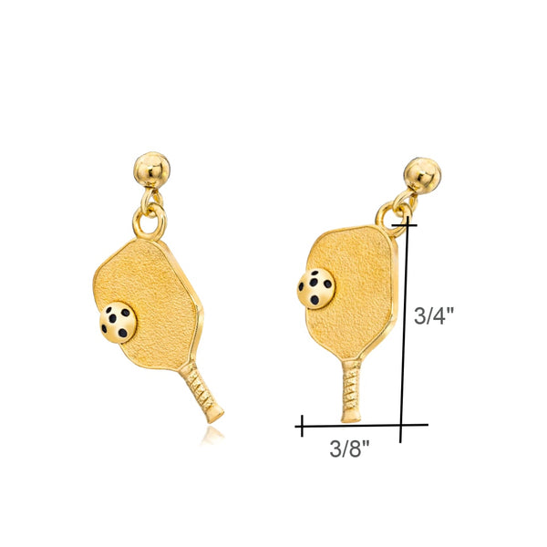 Pickleball Dangle Post Earrings | Paddle & Ball in Yellow Gold - Medium